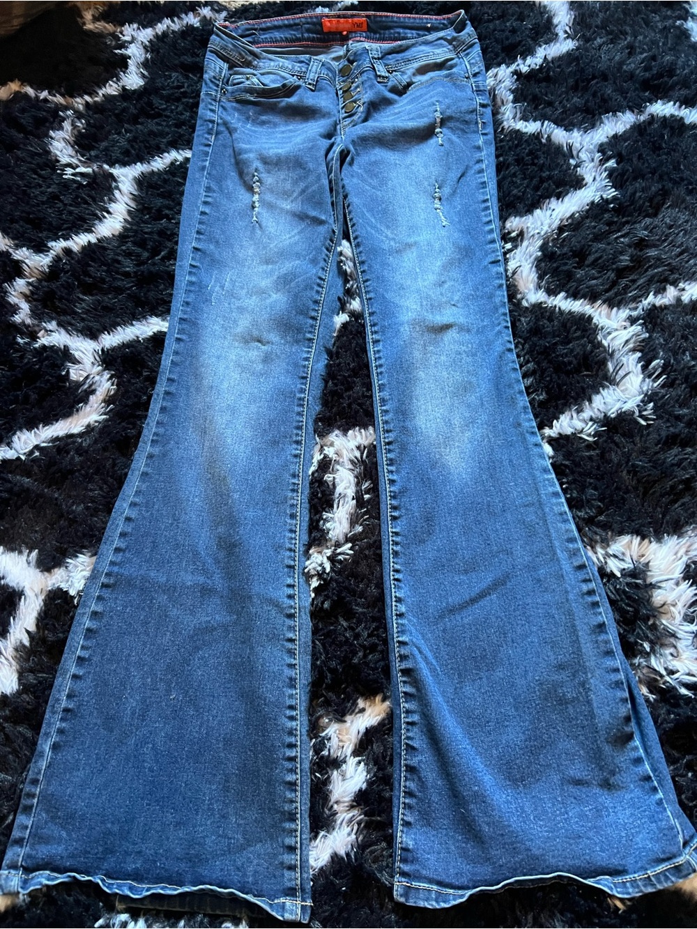 YMI Medium Blue High-Rise Flare Jeans with Light Distressing